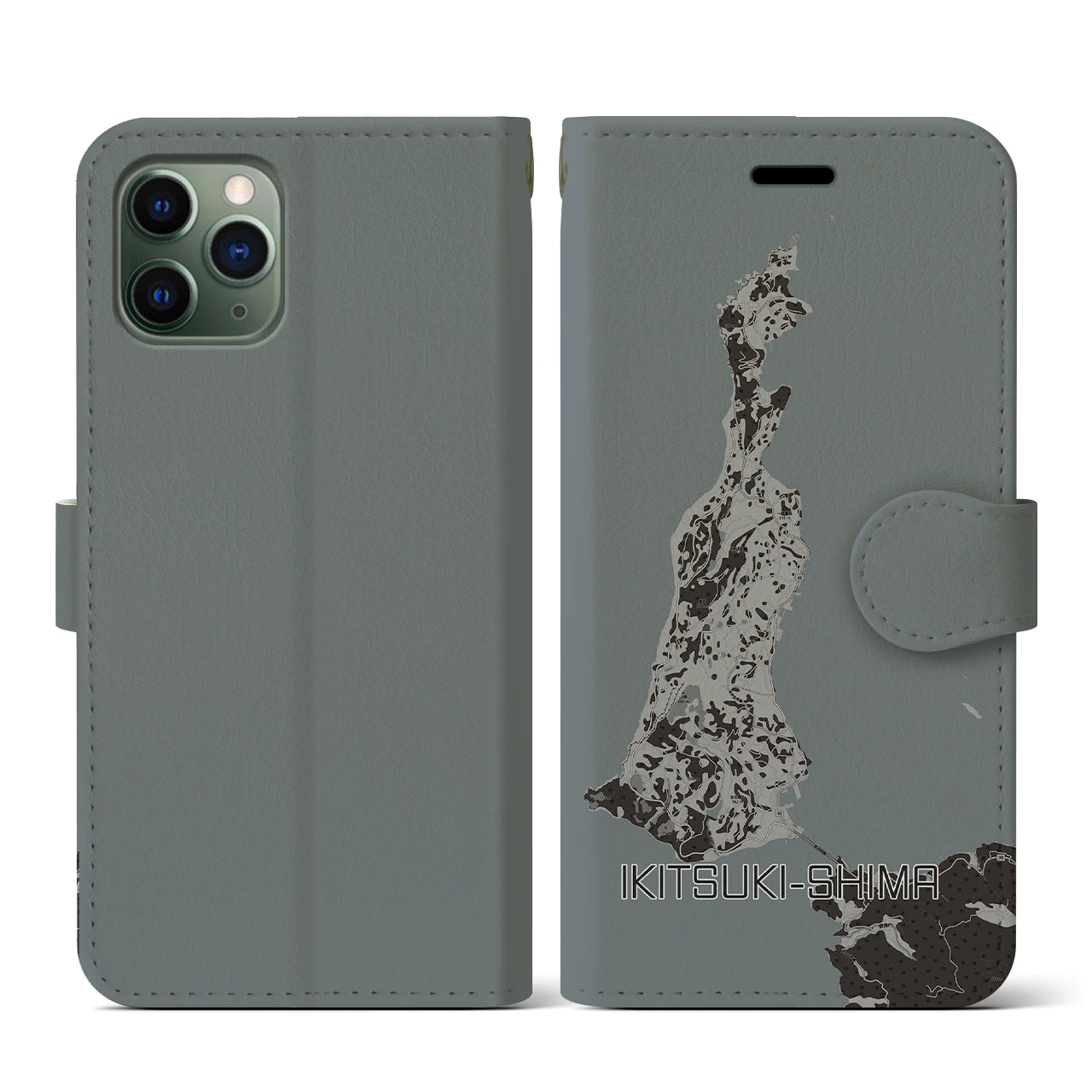 【生月島(長崎県)】地図柄iPhoneケース(手帳タイプ)モノトーン・iPhone 11 Pro 用