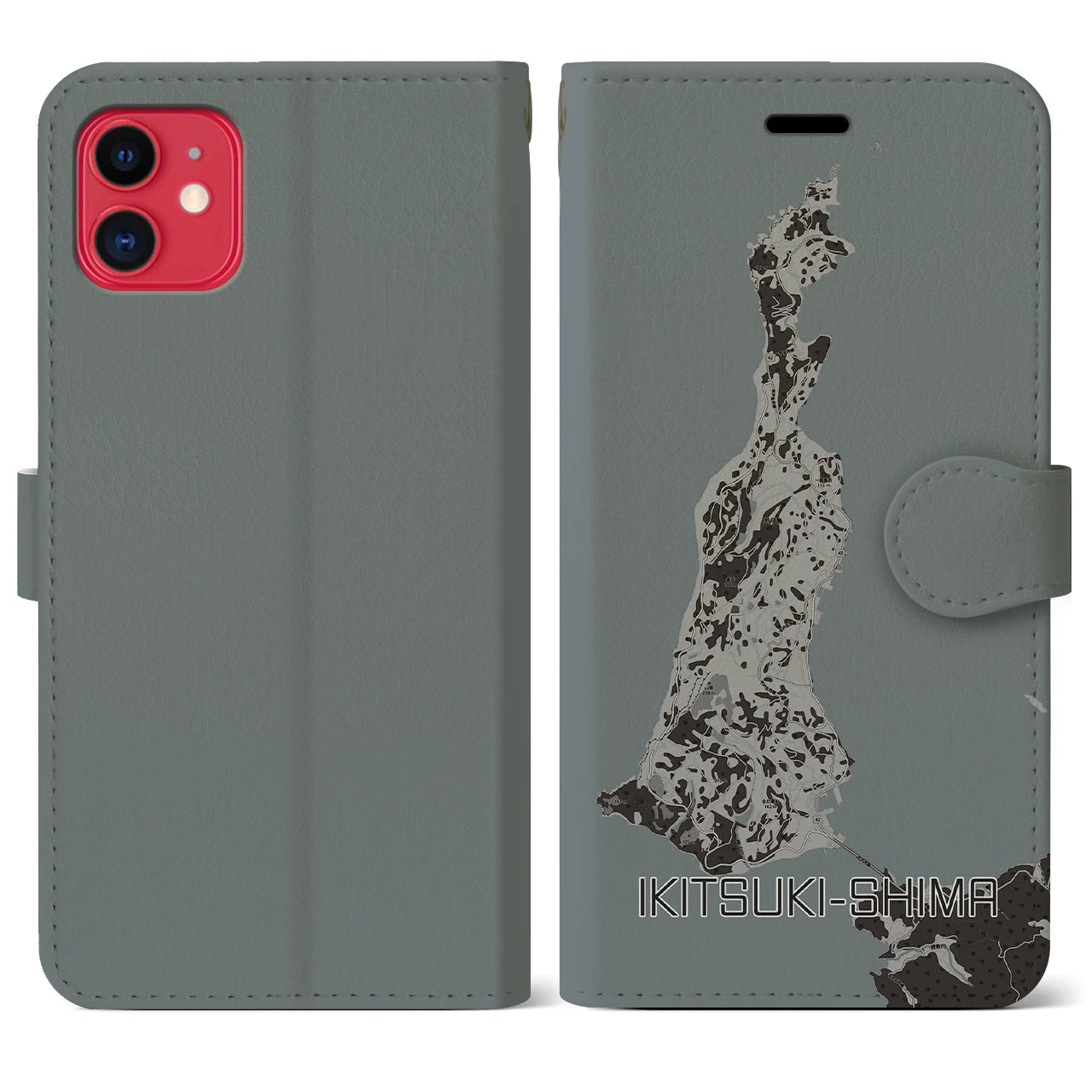 【生月島(長崎県)】地図柄iPhoneケース(手帳タイプ)モノトーン・iPhone 11 用