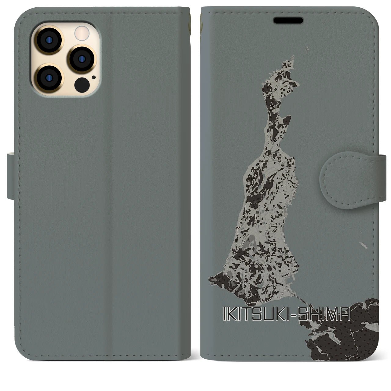 【生月島(長崎県)】地図柄iPhoneケース(手帳タイプ)モノトーン・iPhone 12 Pro Max 用
