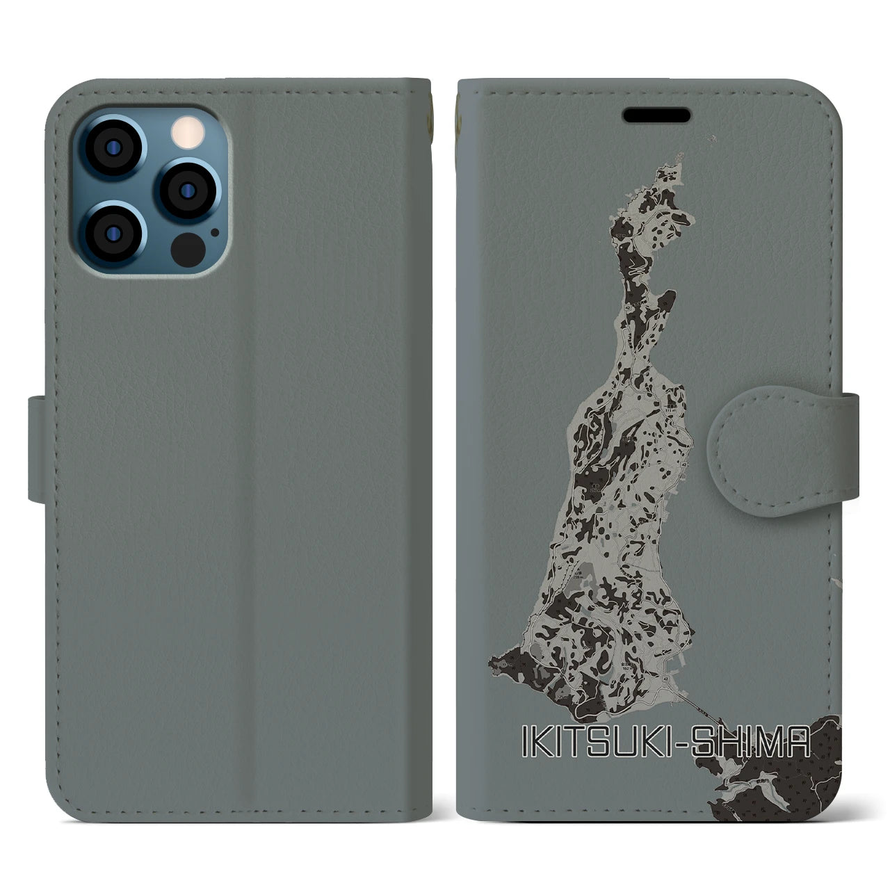 【生月島(長崎県)】地図柄iPhoneケース(手帳タイプ)モノトーン・iPhone 12 / 12 Pro 用