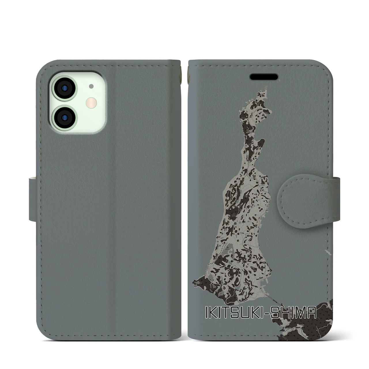 【生月島(長崎県)】地図柄iPhoneケース(手帳タイプ)モノトーン・iPhone 12 mini 用