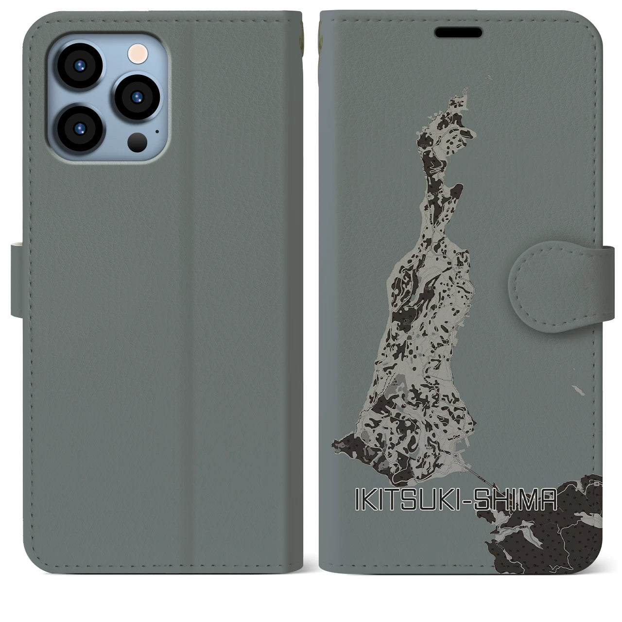 【生月島(長崎県)】地図柄iPhoneケース(手帳タイプ)モノトーン・iPhone 13 Pro Max 用
