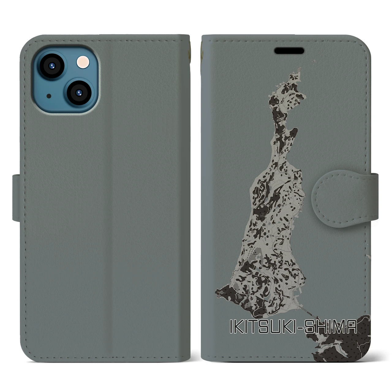 【生月島(長崎県)】地図柄iPhoneケース(手帳タイプ)モノトーン・iPhone 13 用