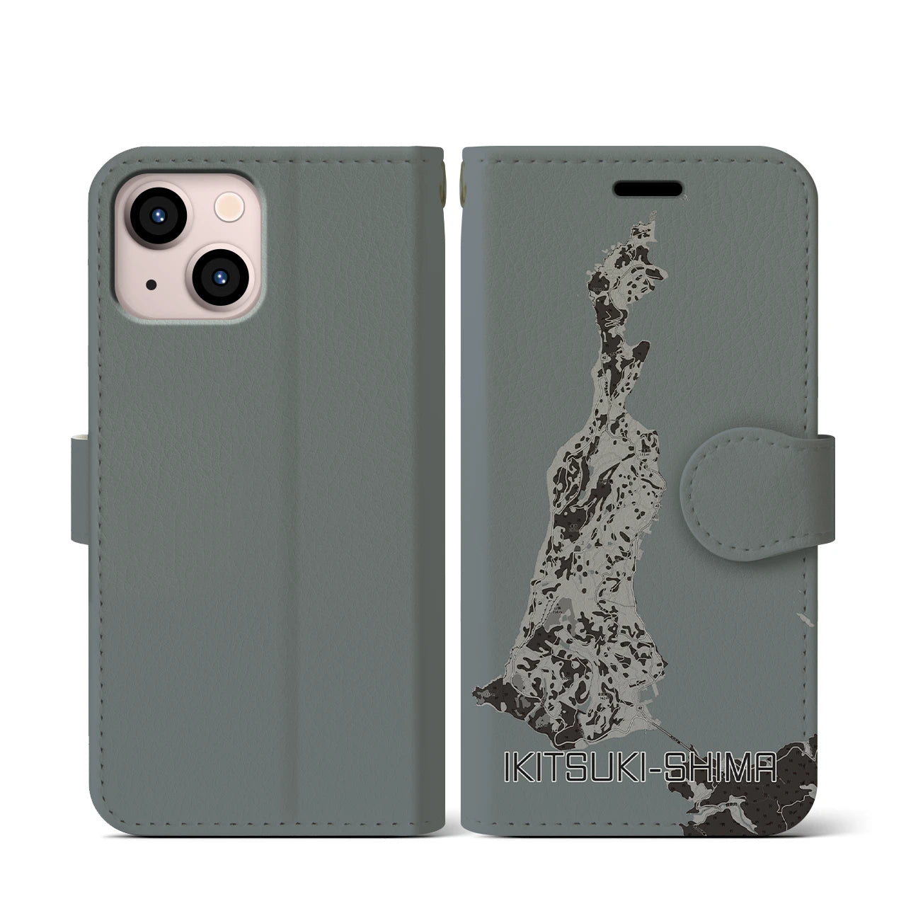 【生月島(長崎県)】地図柄iPhoneケース(手帳タイプ)モノトーン・iPhone 13 mini 用