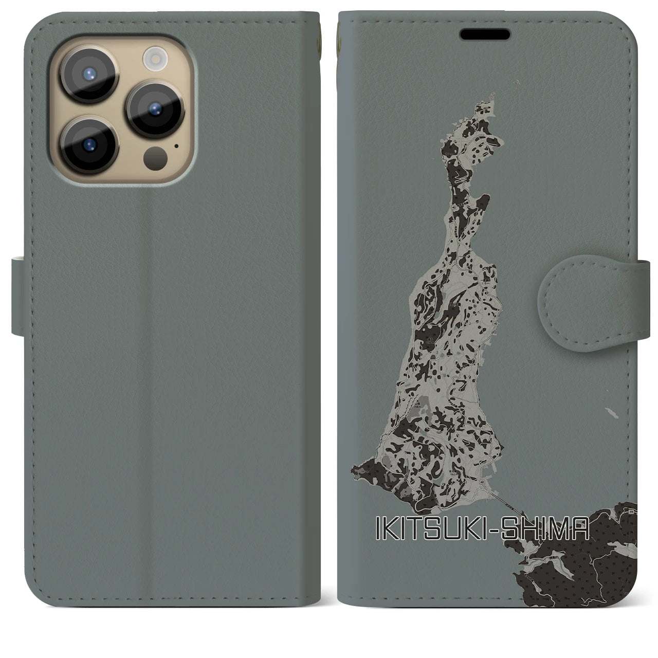 【生月島(長崎県)】地図柄iPhoneケース(手帳タイプ)モノトーン・iPhone 14 Pro Max 用