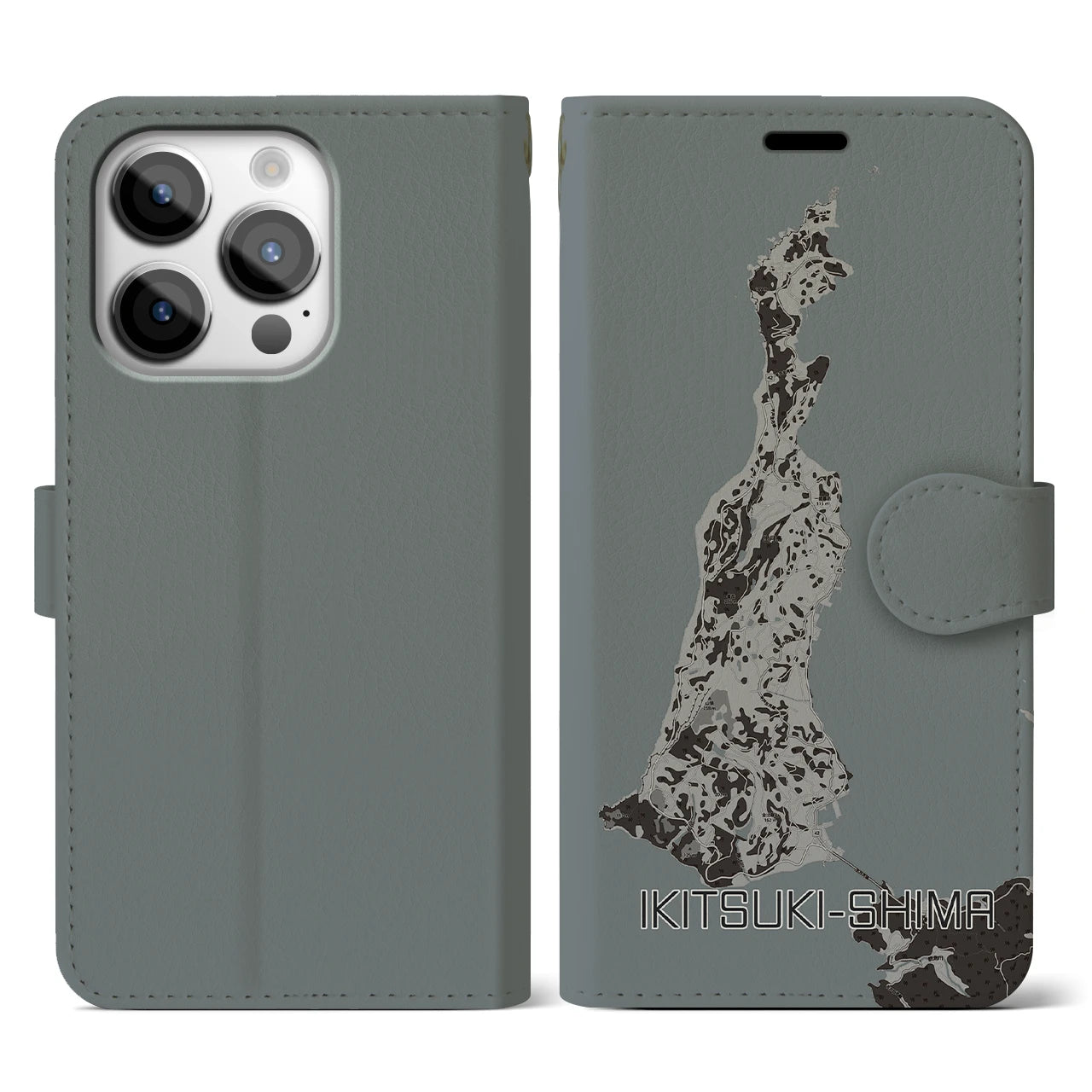 【生月島(長崎県)】地図柄iPhoneケース(手帳タイプ)モノトーン・iPhone 14 Pro 用