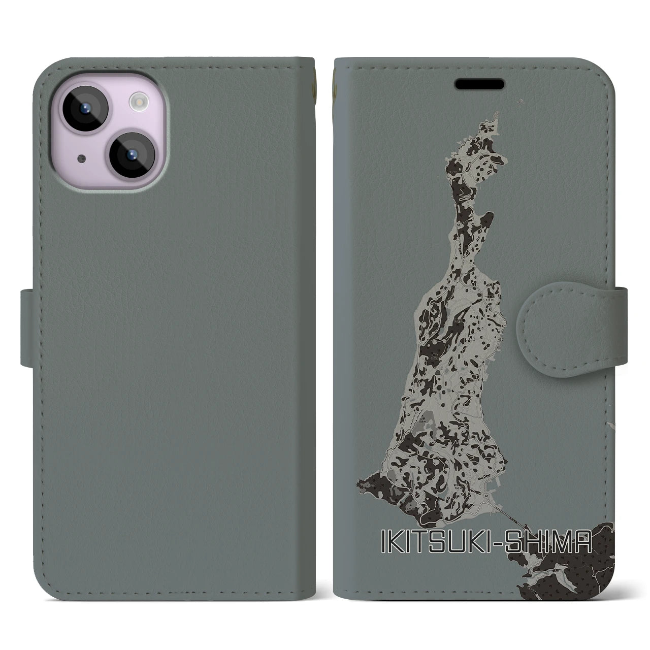 【生月島(長崎県)】地図柄iPhoneケース(手帳タイプ)モノトーン・iPhone 14 用