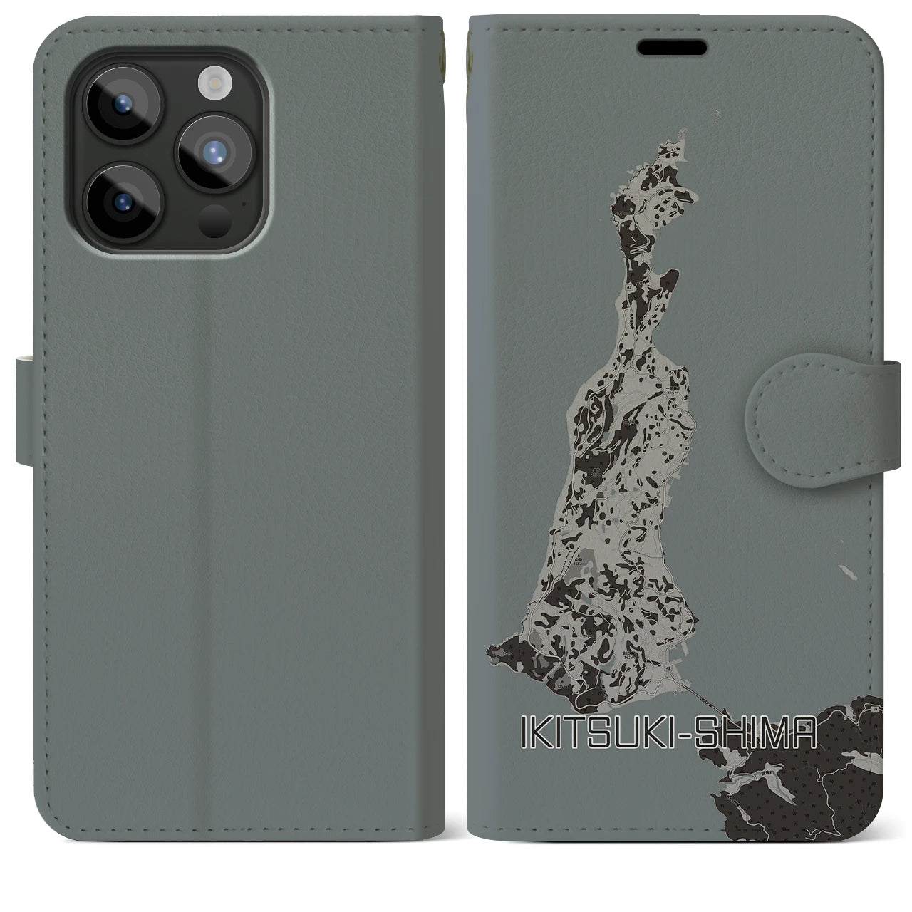 【生月島(長崎県)】地図柄iPhoneケース(手帳タイプ)モノトーン・iPhone 15 Pro Max 用