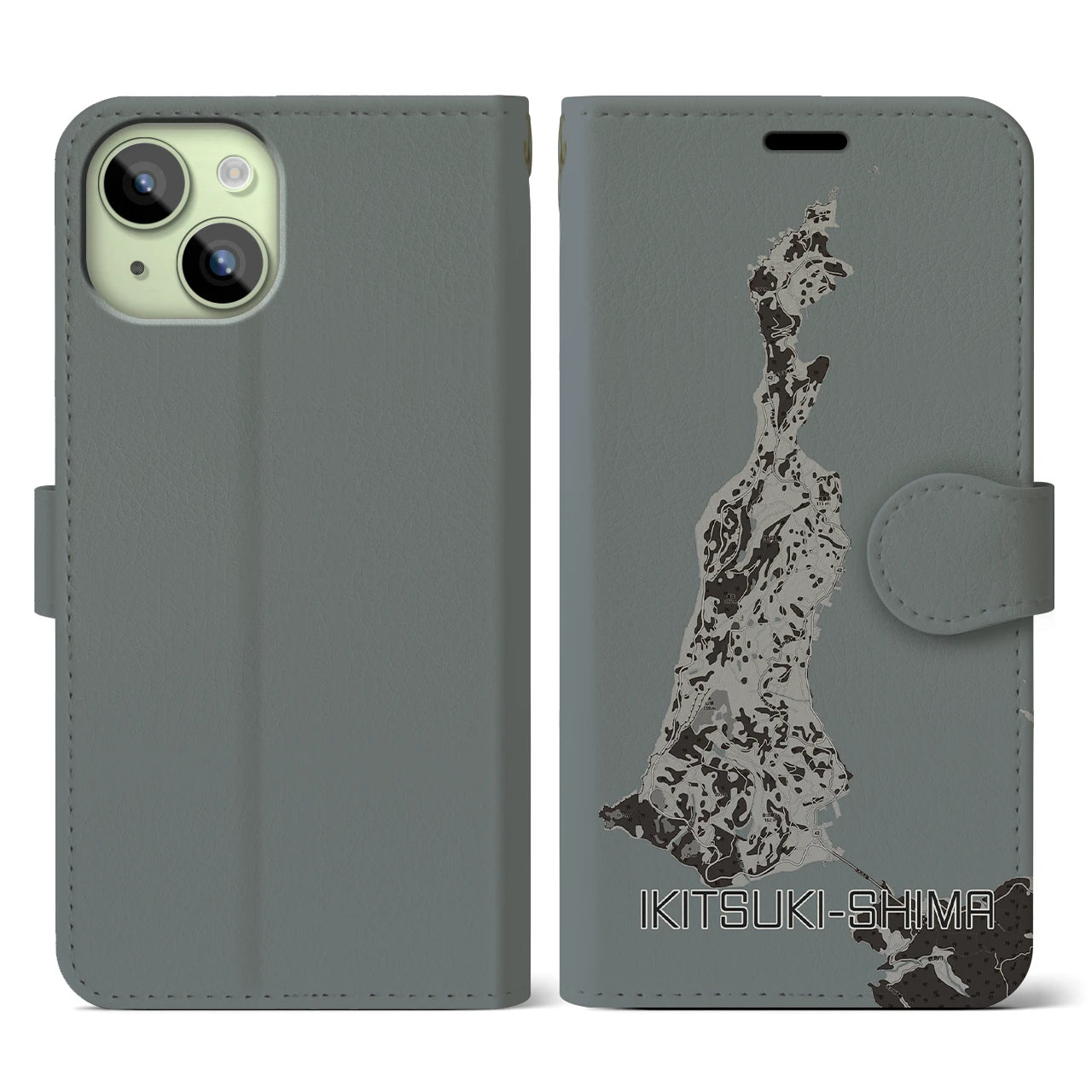 【生月島(長崎県)】地図柄iPhoneケース(手帳タイプ)モノトーン・iPhone 15 用