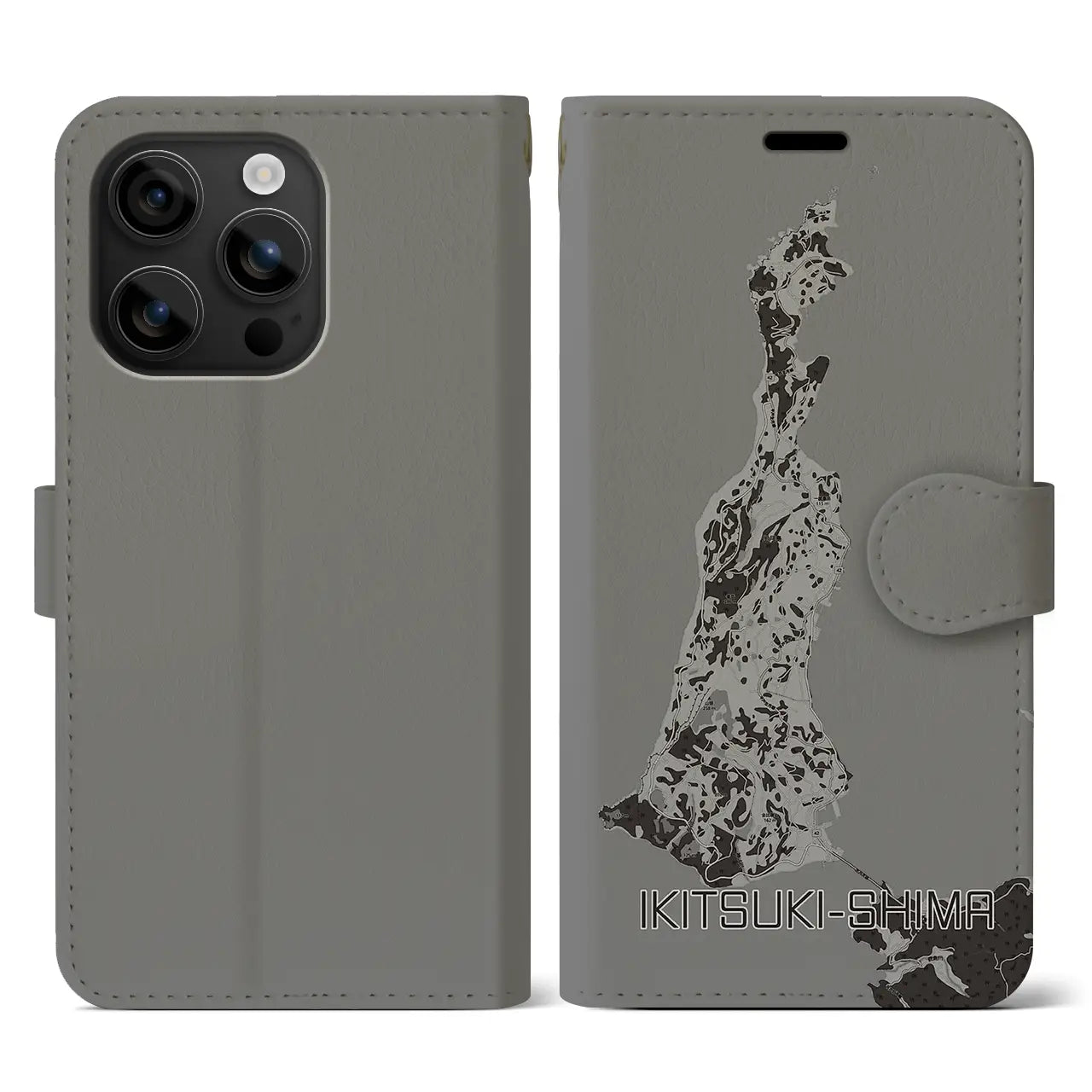 【生月島(長崎県)】地図柄iPhoneケース(手帳タイプ)モノトーン・iPhone 16 用