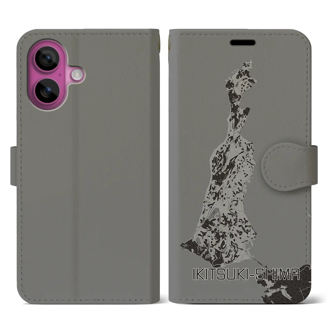 【生月島(長崎県)】地図柄iPhoneケース(手帳タイプ)モノトーン・iPhone 16 Pro 用