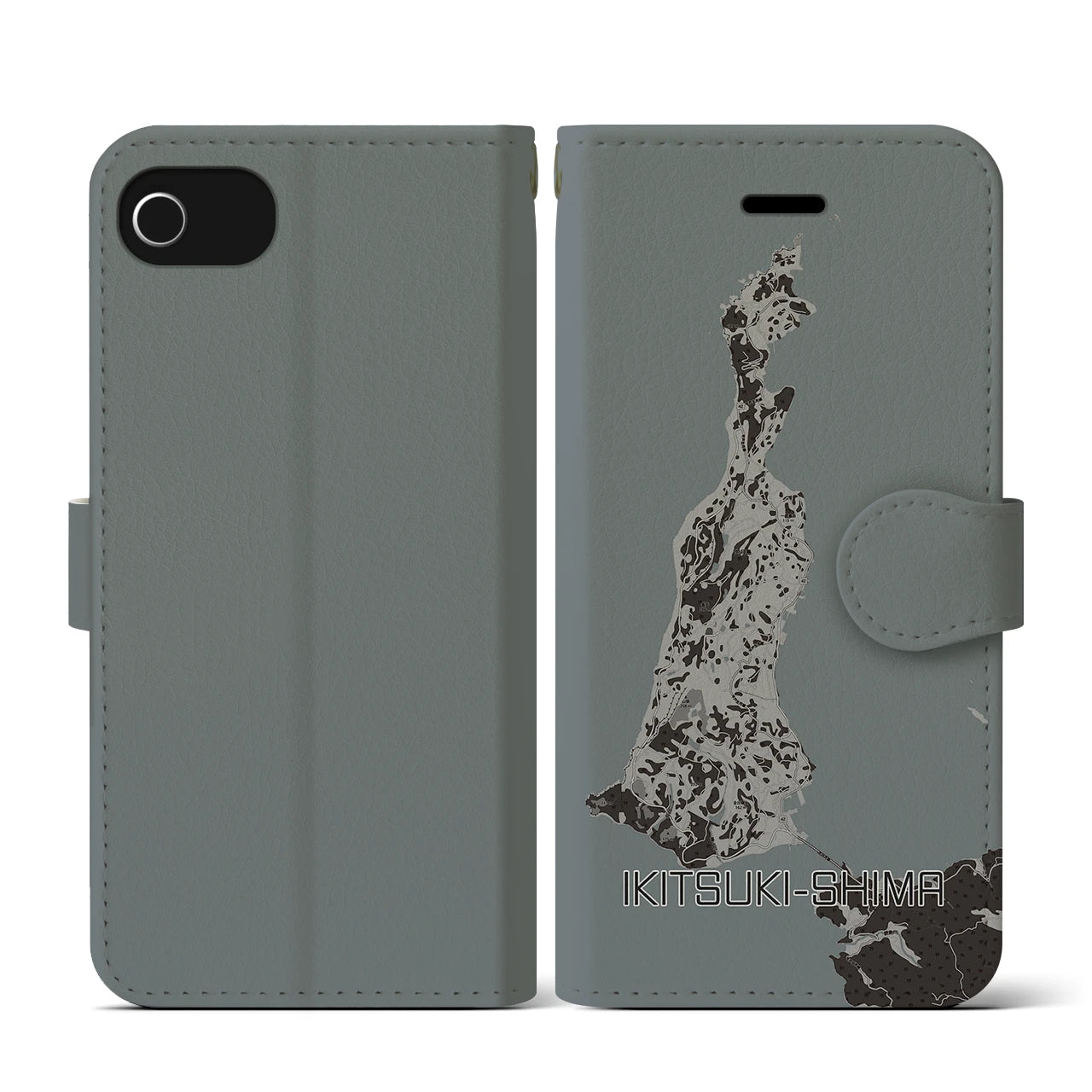 【生月島(長崎県)】地図柄iPhoneケース(手帳タイプ)モノトーン・iPhone SE(第3 / 第2世代) / 8 / 7 / 6s / 6 用