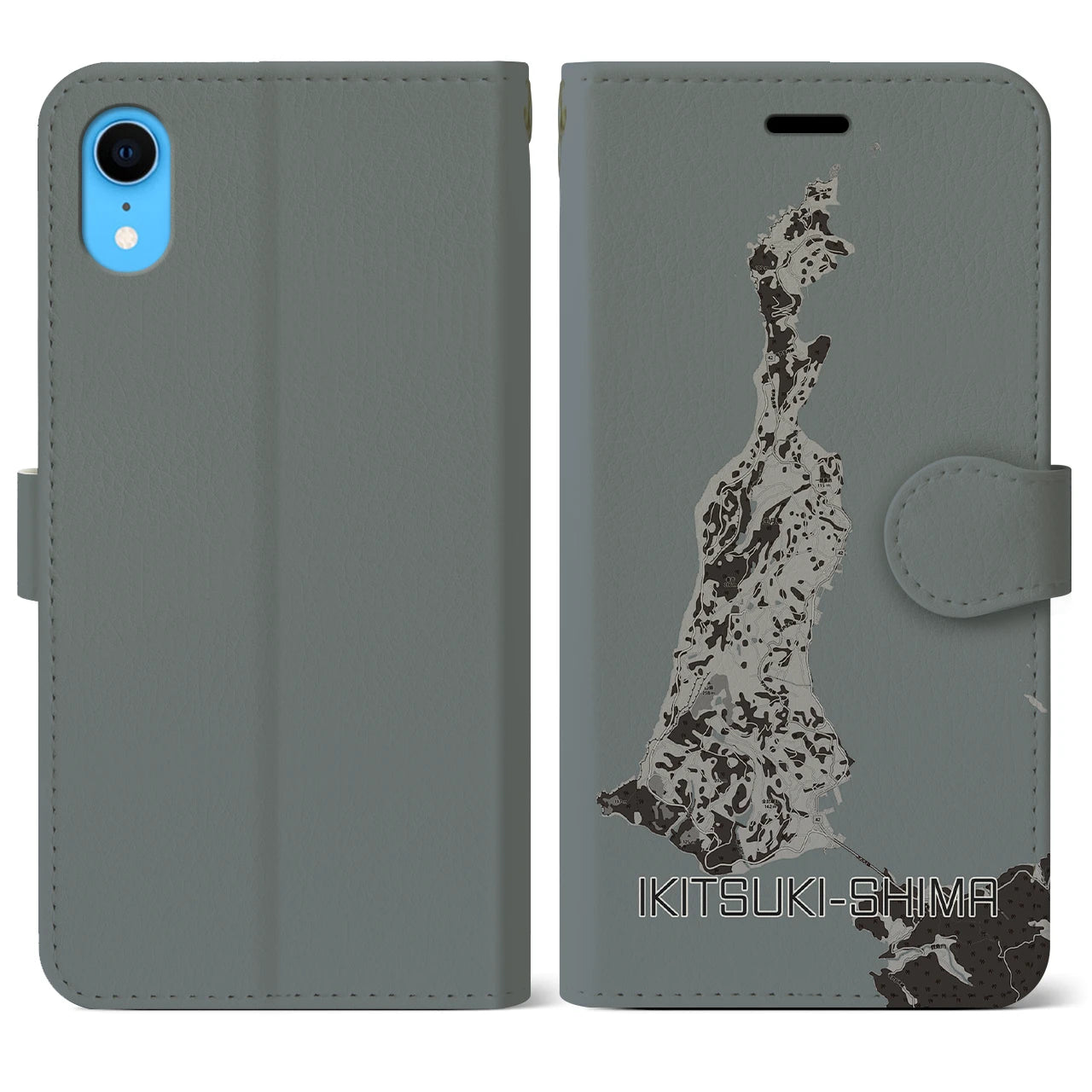 【生月島(長崎県)】地図柄iPhoneケース(手帳タイプ)モノトーン・iPhone XR 用