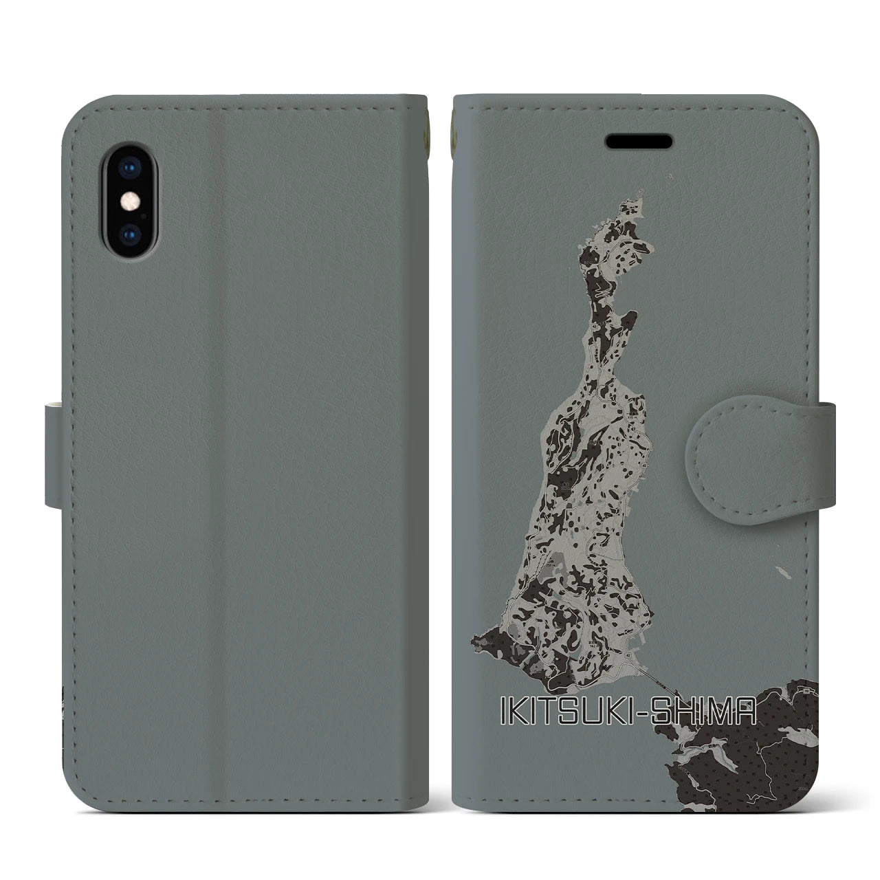 【生月島(長崎県)】地図柄iPhoneケース(手帳タイプ)モノトーン・iPhone XS / X 用