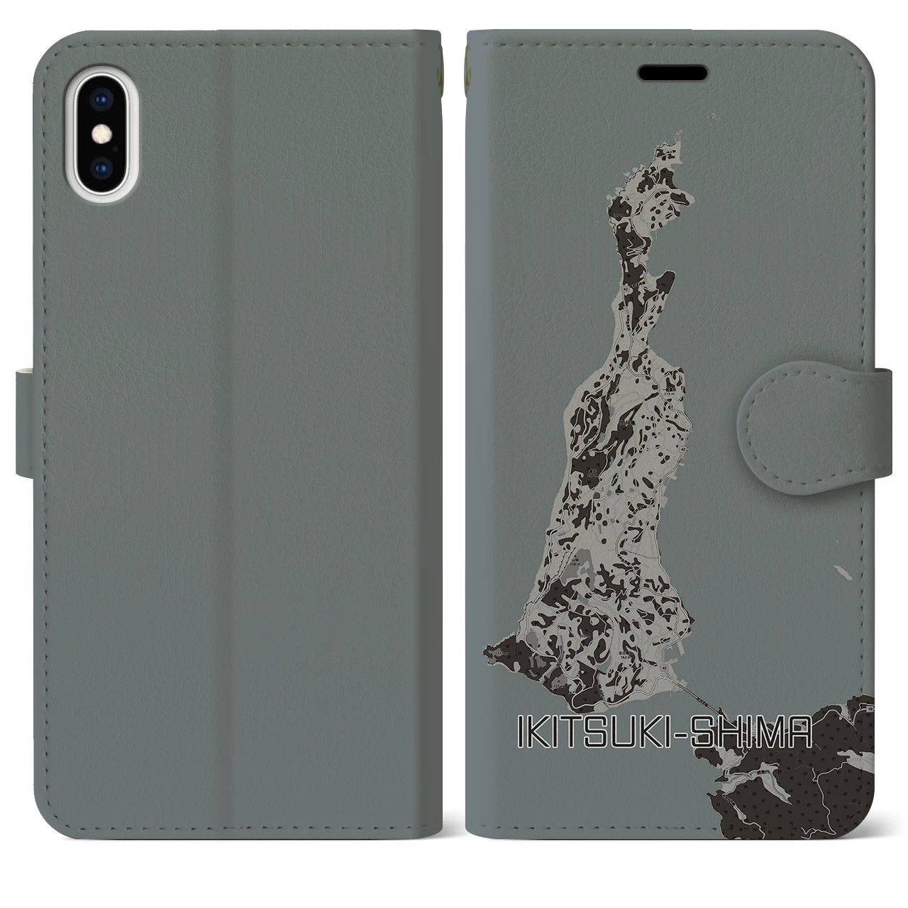 【生月島(長崎県)】地図柄iPhoneケース(手帳タイプ)モノトーン・iPhone XS Max 用