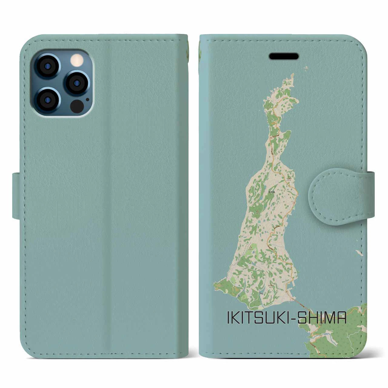 【生月島(長崎県)】地図柄iPhoneケース(手帳タイプ)ナチュラル・iPhone 12 / 12 Pro 用