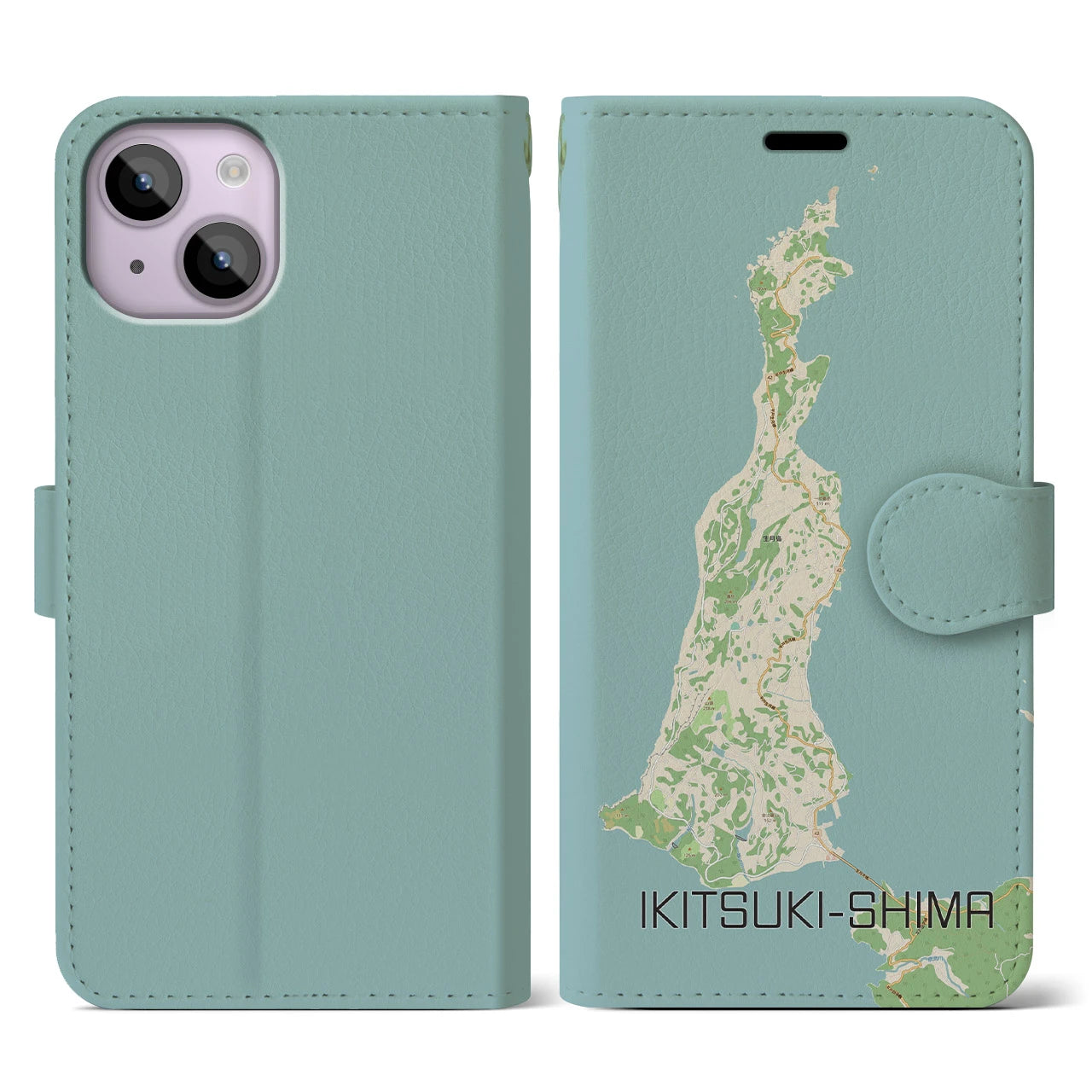 【生月島(長崎県)】地図柄iPhoneケース(手帳タイプ)ナチュラル・iPhone 14 用