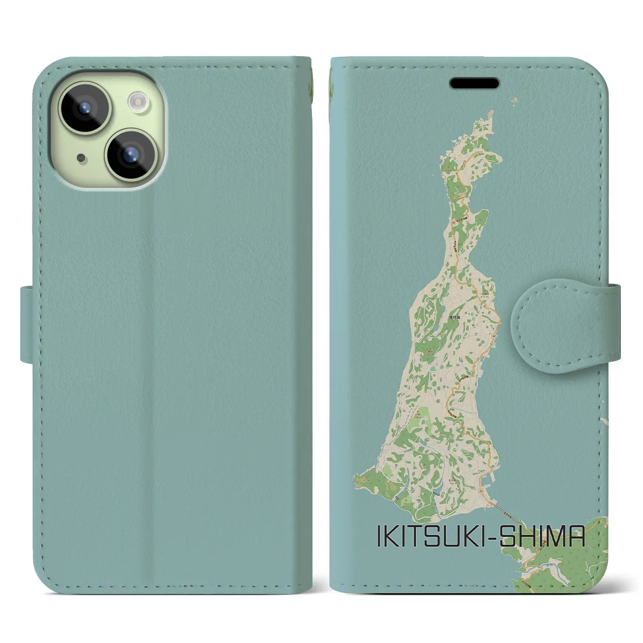 【生月島(長崎県)】地図柄iPhoneケース(手帳タイプ)ナチュラル・iPhone 15 用
