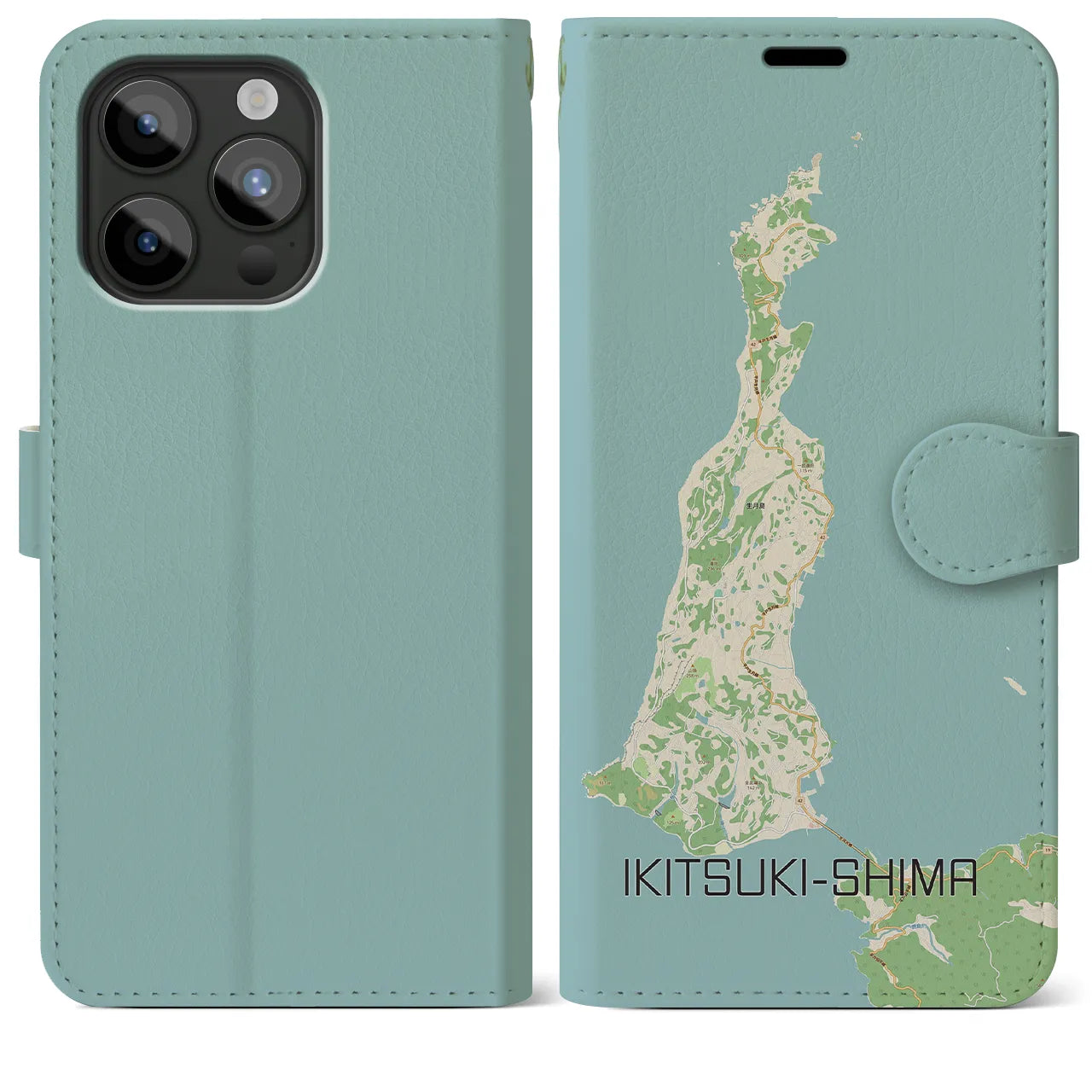 【生月島(長崎県)】地図柄iPhoneケース(手帳タイプ)ナチュラル・iPhone 15 Pro Max 用