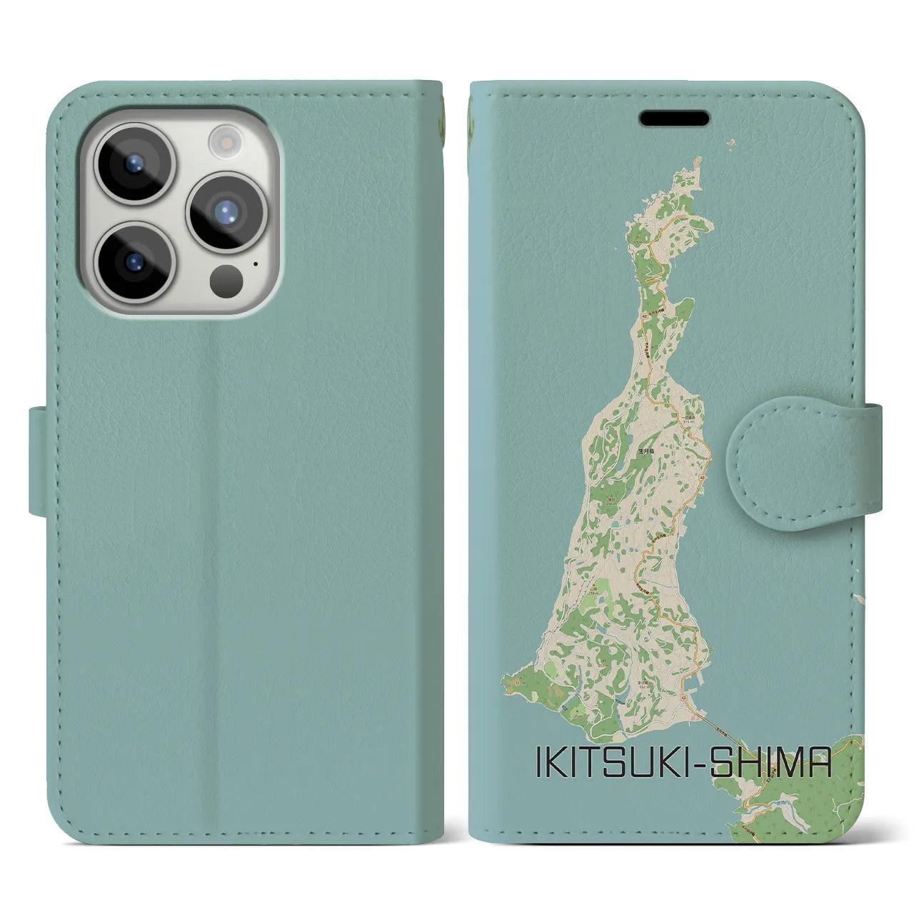 【生月島(長崎県)】地図柄iPhoneケース(手帳タイプ)ナチュラル・iPhone 15 Pro 用