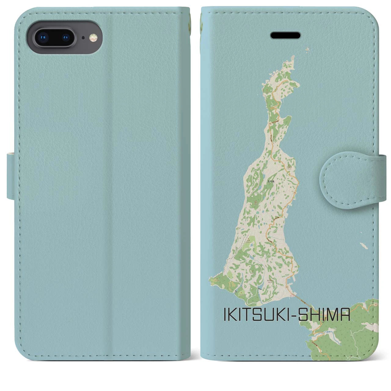 【生月島(長崎県)】地図柄iPhoneケース(手帳タイプ)ナチュラル・iPhone 8Plus /7Plus / 6sPlus / 6Plus 用