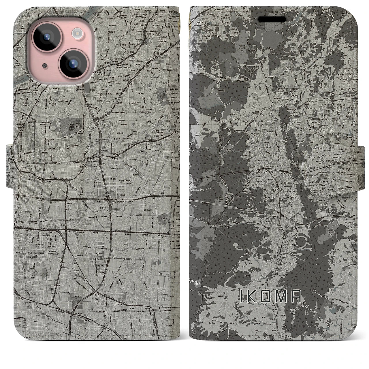 【生駒(奈良県)】地図柄iPhoneケース(手帳タイプ)