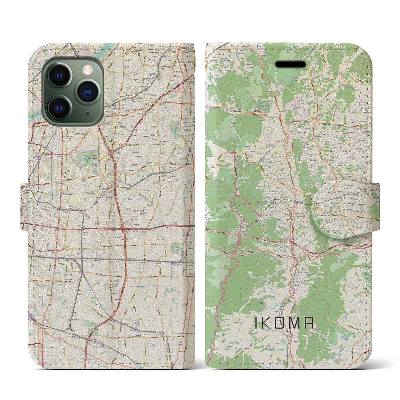【生駒(奈良県)】地図柄iPhoneケース(手帳タイプ)ナチュラル・iPhone 11 Pro 用