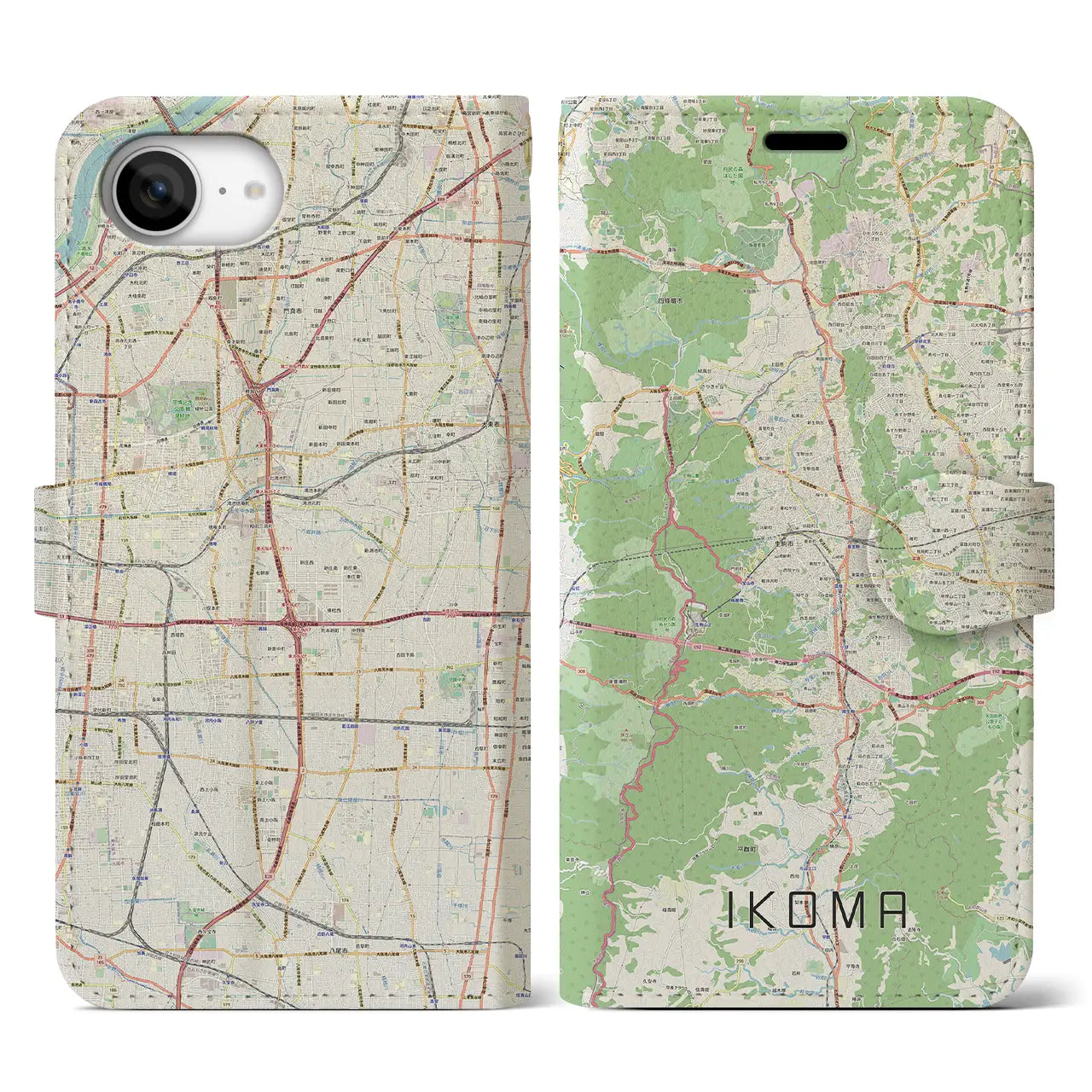 【生駒(奈良県)】地図柄iPhoneケース(手帳タイプ)