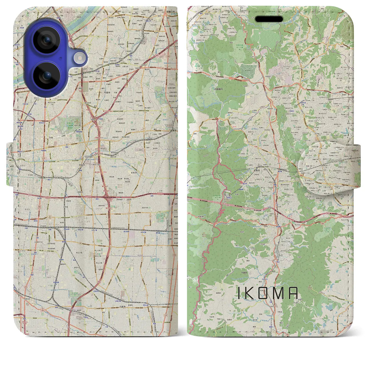 【生駒(奈良県)】地図柄iPhoneケース(手帳タイプ)ナチュラル・iPhone 16 Pro Max 用