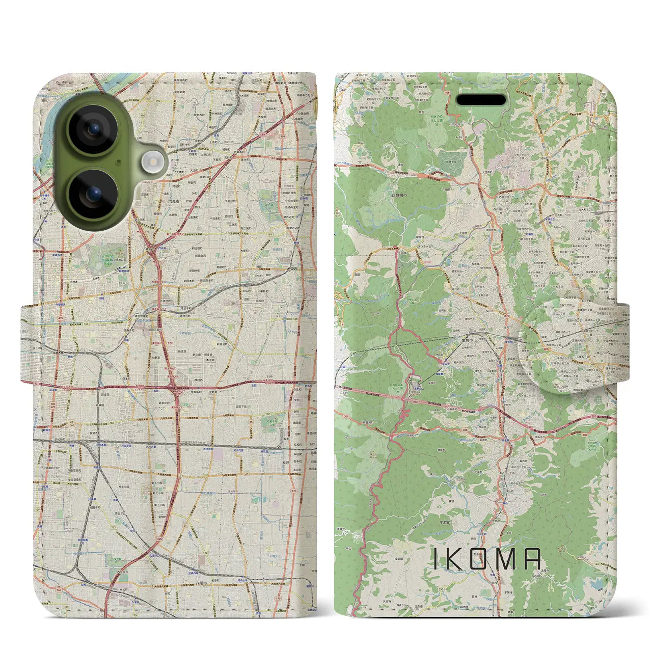 【生駒(奈良県)】地図柄iPhoneケース(手帳タイプ)