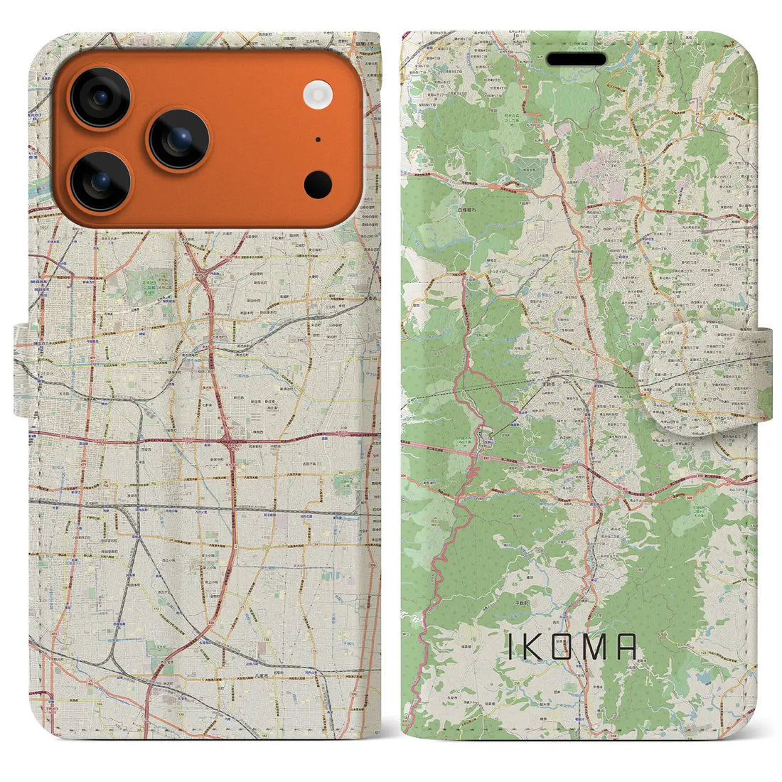 【生駒(奈良県)】地図柄iPhoneケース(手帳タイプ)ナチュラル・iPhone 17 Pro Max 用