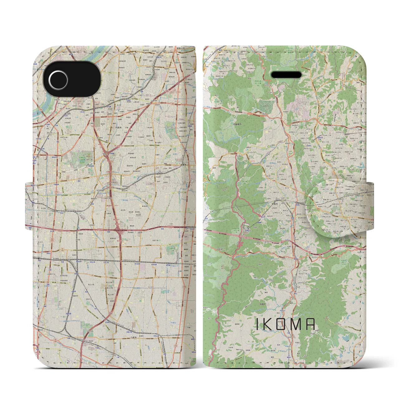 【生駒(奈良県)】地図柄iPhoneケース(手帳タイプ)ナチュラル・iPhone SE(第3 / 第2世代) / 8 / 7 / 6s / 6 用