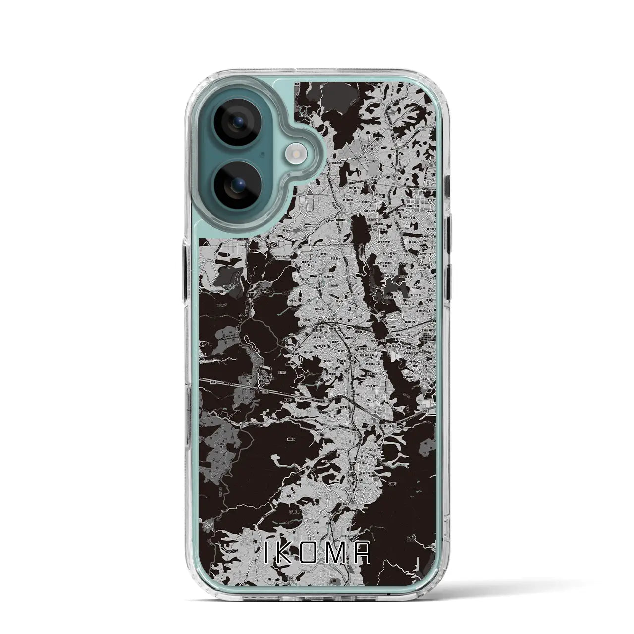 【生駒(奈良県)】地図柄iPhoneケース(MagSafeタイプ)モノトーン・iPhone 16 Pro 用