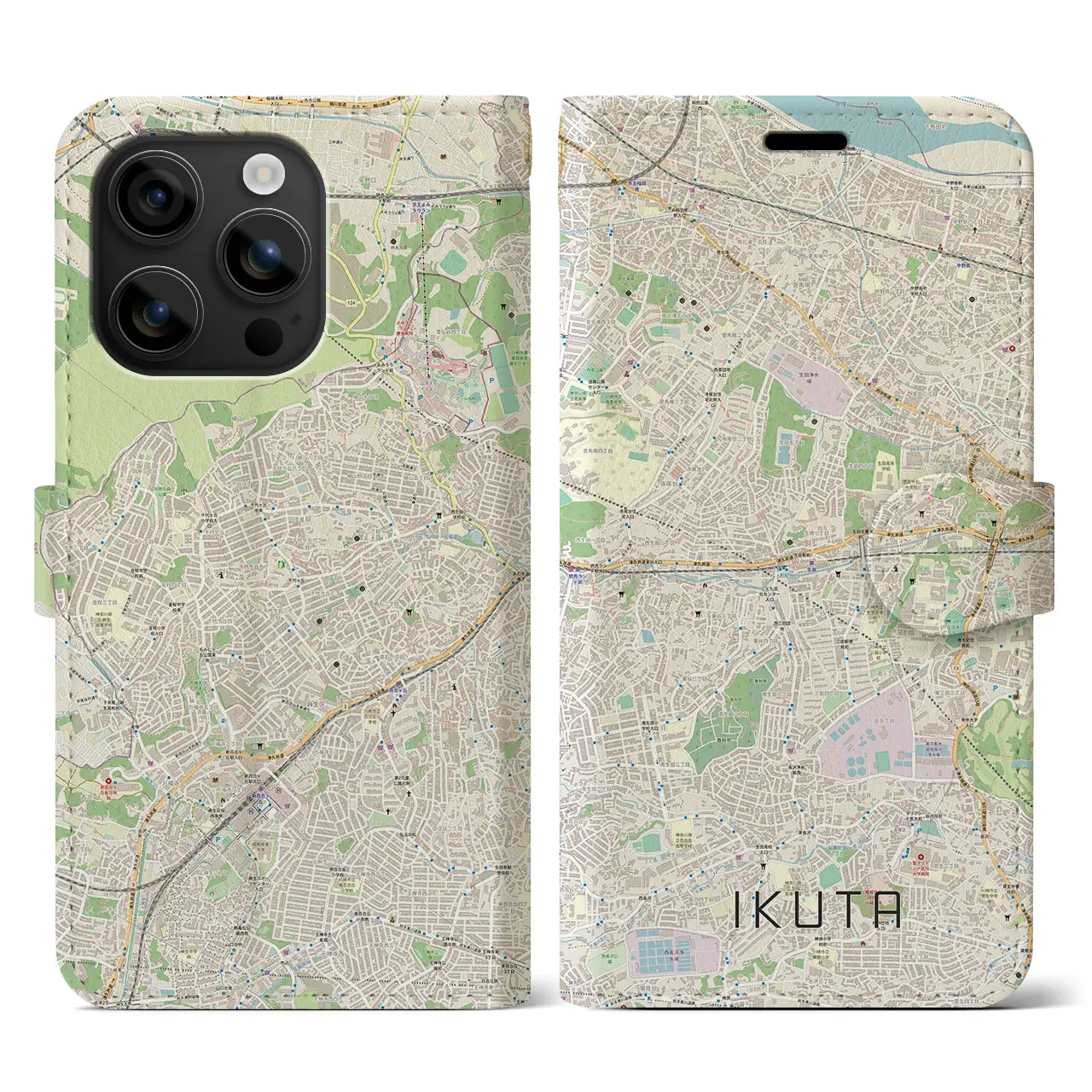 【生田(神奈川県)】地図柄iPhoneケース(手帳タイプ)ナチュラル・iPhone 16 用