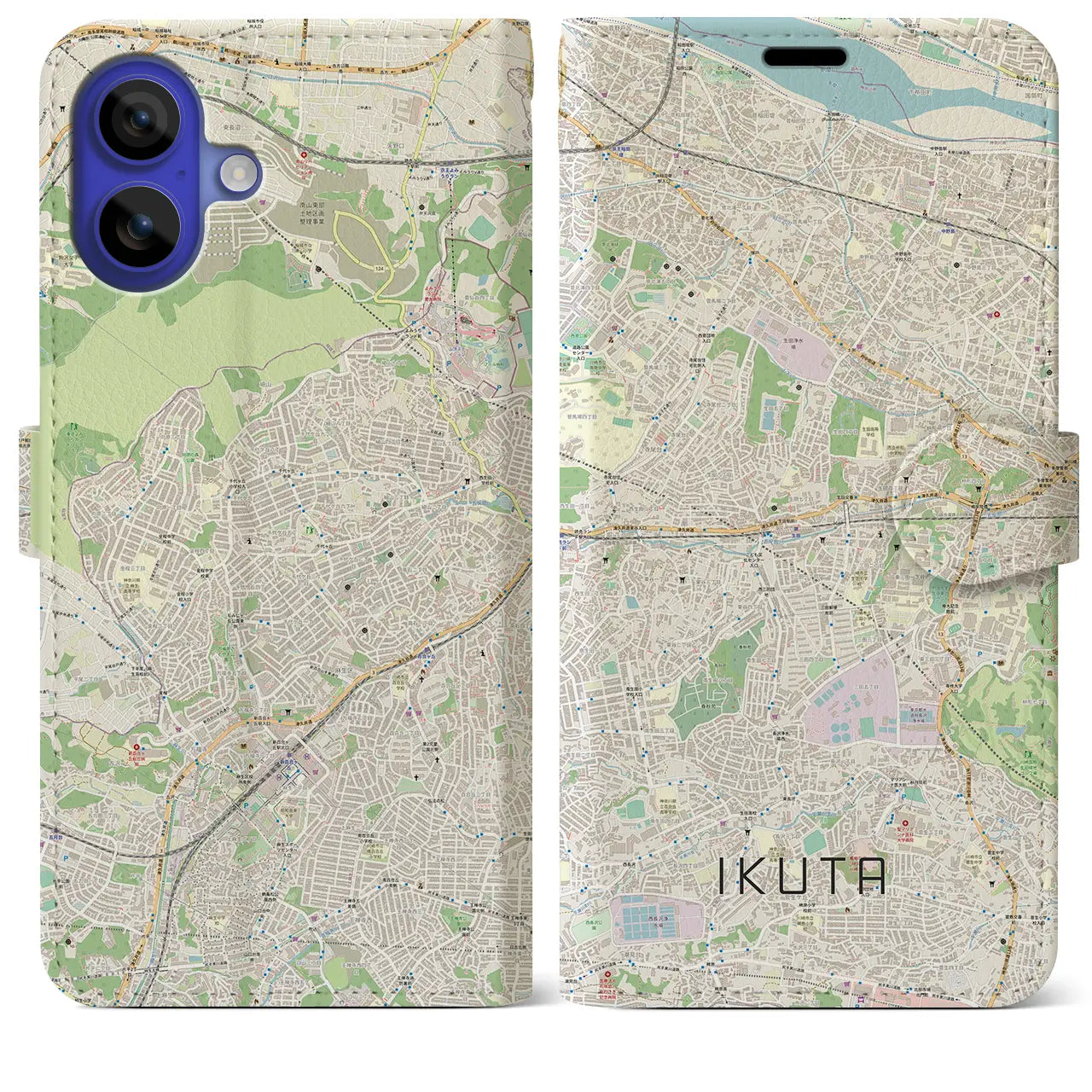【生田(神奈川県)】地図柄iPhoneケース(手帳タイプ)ナチュラル・iPhone 16 Pro Max 用