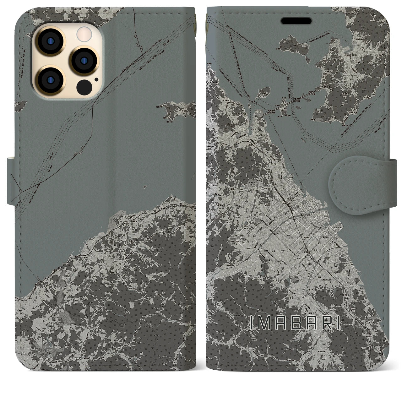 【今治2(愛媛県)】地図柄iPhoneケース(手帳タイプ)モノトーン・iPhone 12 Pro Max 用