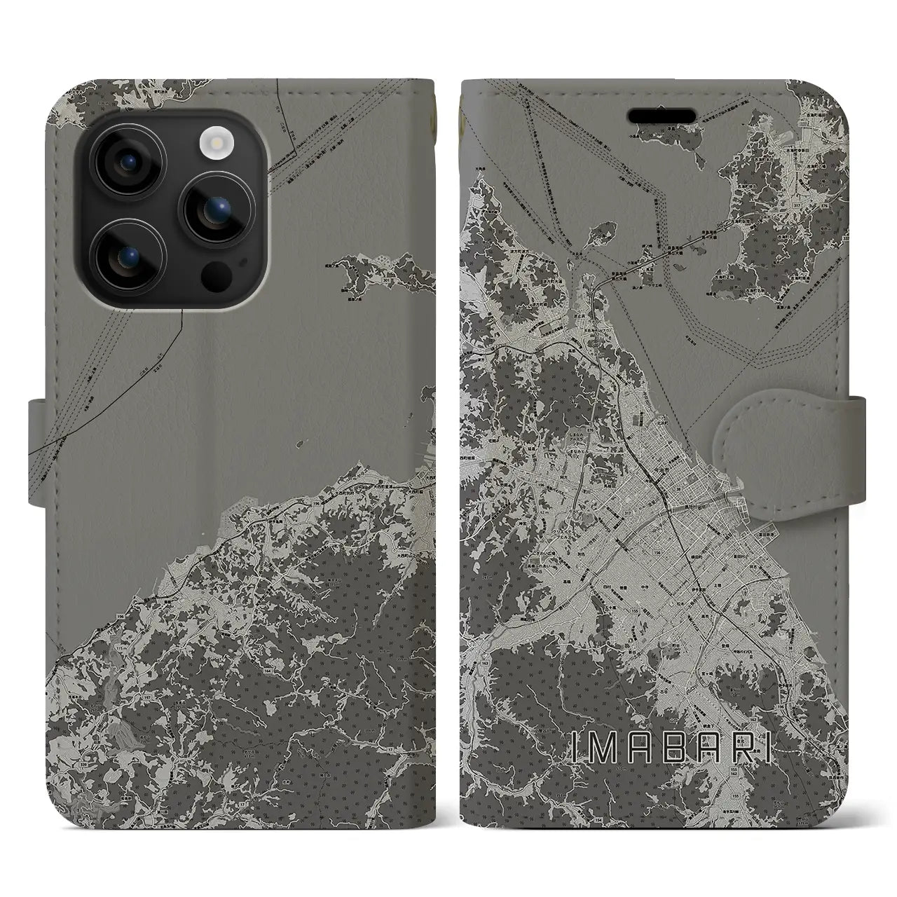 【今治2(愛媛県)】地図柄iPhoneケース(手帳タイプ)モノトーン・iPhone 16 用