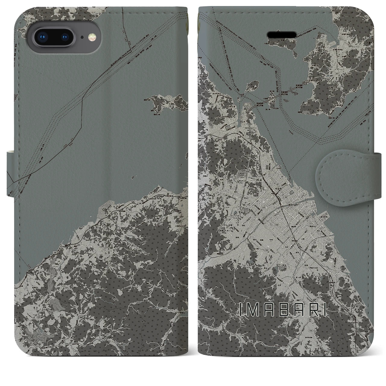 【今治2(愛媛県)】地図柄iPhoneケース(手帳タイプ)モノトーン・iPhone 8Plus /7Plus / 6sPlus / 6Plus 用