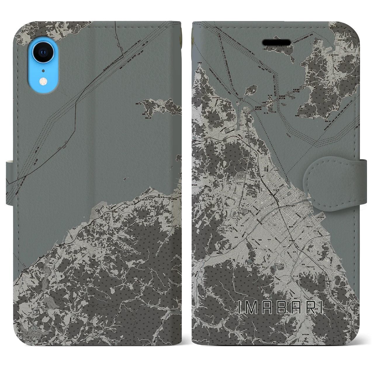 【今治2(愛媛県)】地図柄iPhoneケース(手帳タイプ)モノトーン・iPhone XR 用