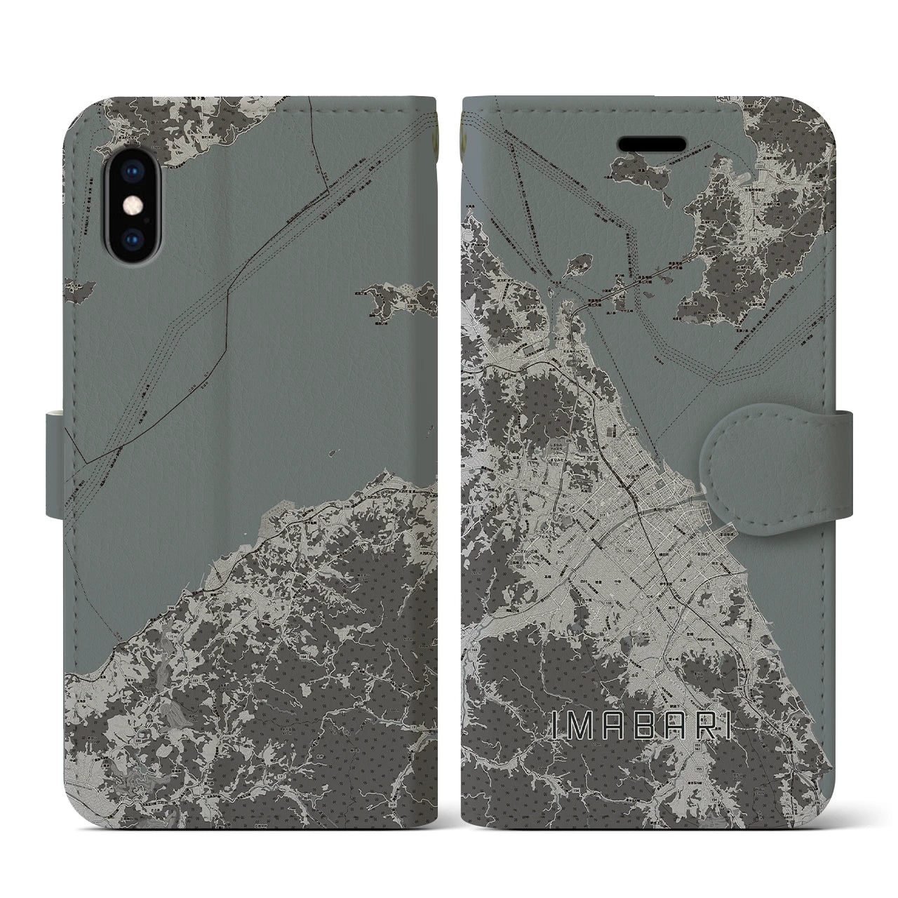 【今治2(愛媛県)】地図柄iPhoneケース(手帳タイプ)モノトーン・iPhone XS / X 用