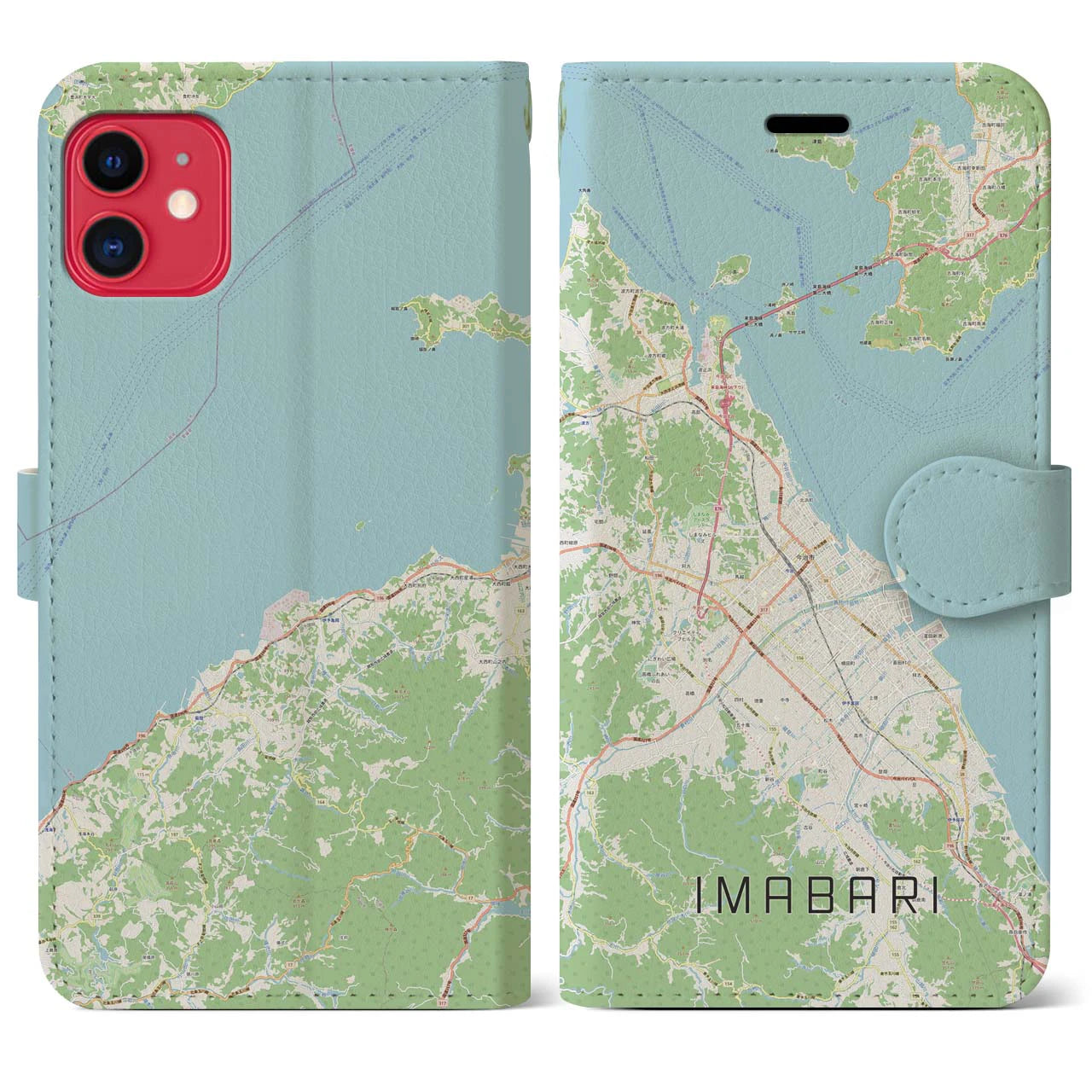 【今治2(愛媛県)】地図柄iPhoneケース(手帳タイプ)ナチュラル・iPhone 11 用