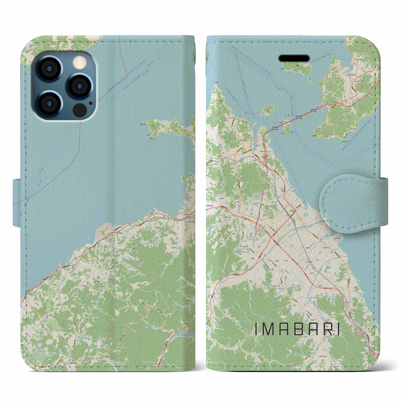【今治2(愛媛県)】地図柄iPhoneケース(手帳タイプ)ナチュラル・iPhone 12 / 12 Pro 用