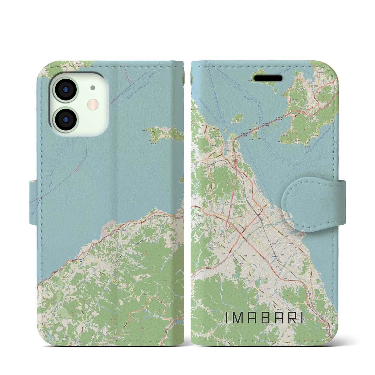 【今治2(愛媛県)】地図柄iPhoneケース(手帳タイプ)ナチュラル・iPhone 12 mini 用