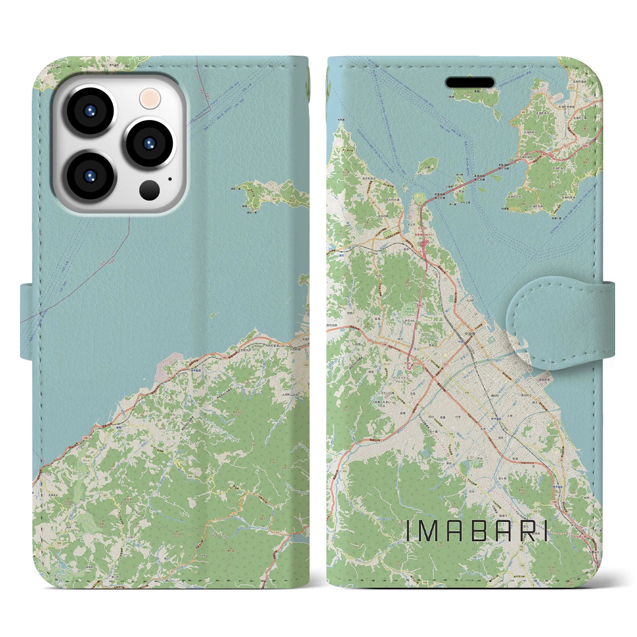 【今治2(愛媛県)】地図柄iPhoneケース(手帳タイプ)ナチュラル・iPhone 13 Pro 用