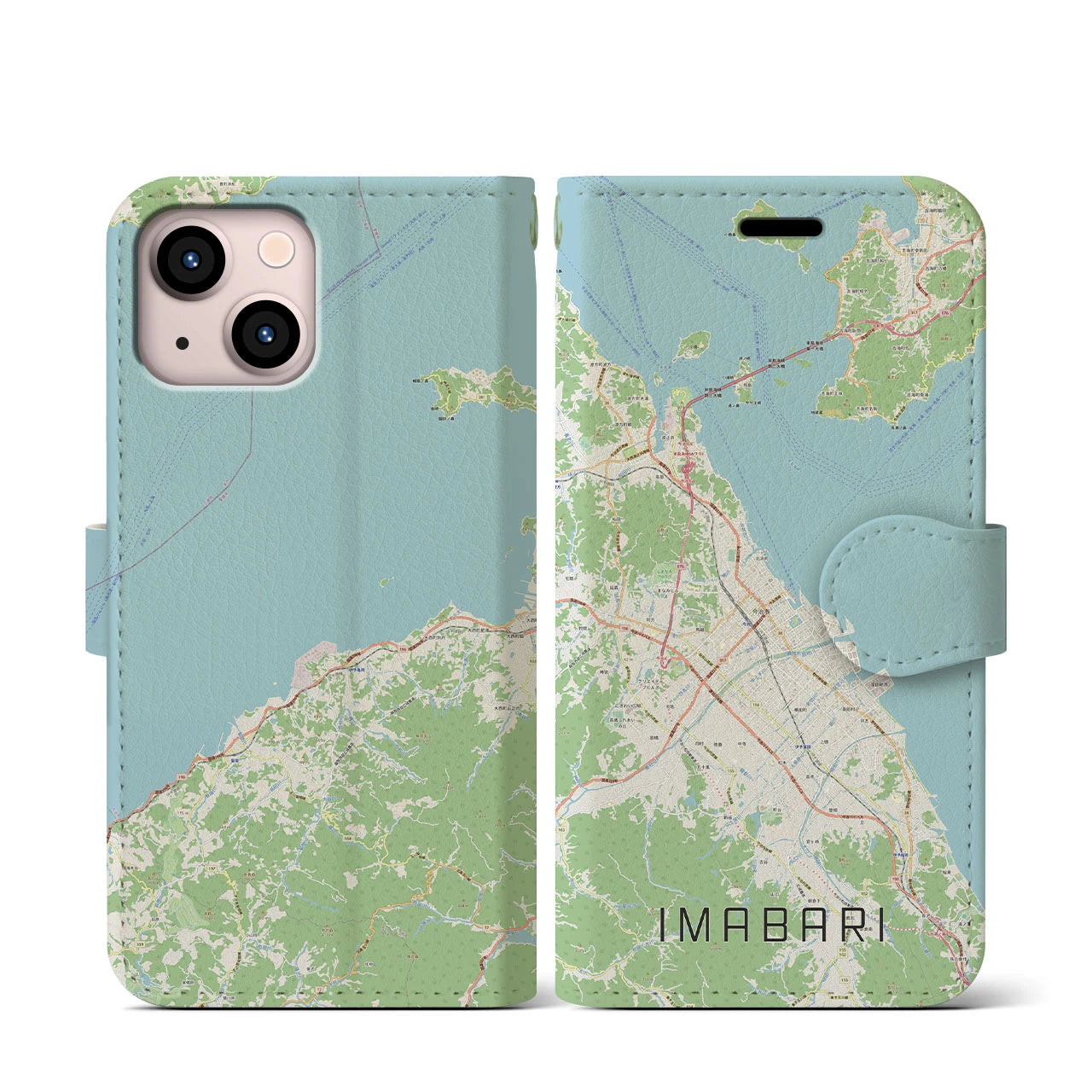 【今治2(愛媛県)】地図柄iPhoneケース(手帳タイプ)ナチュラル・iPhone 13 mini 用