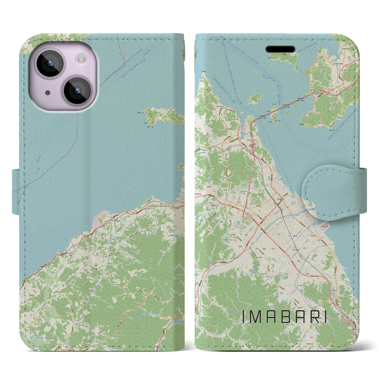 【今治2(愛媛県)】地図柄iPhoneケース(手帳タイプ)ナチュラル・iPhone 14 用