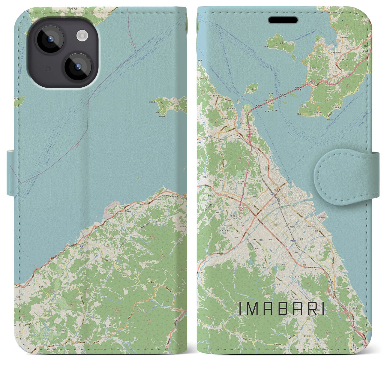 【今治2(愛媛県)】地図柄iPhoneケース(手帳タイプ)ナチュラル・iPhone 14 Plus 用