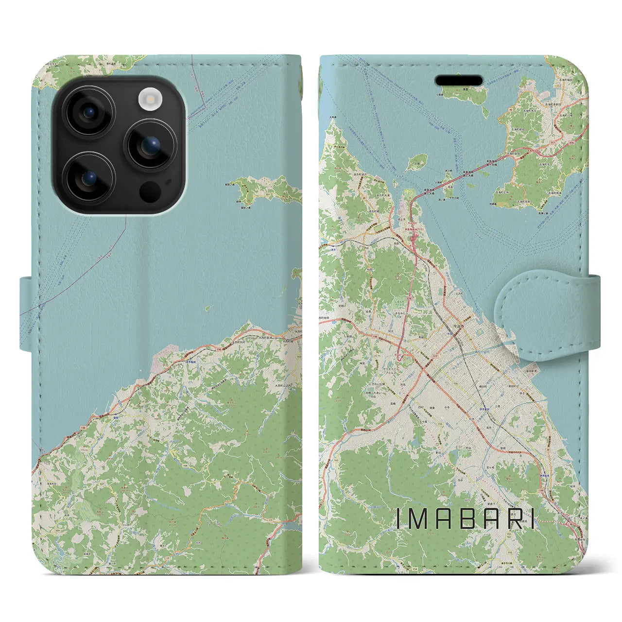 【今治2(愛媛県)】地図柄iPhoneケース(手帳タイプ)ナチュラル・iPhone 16 用