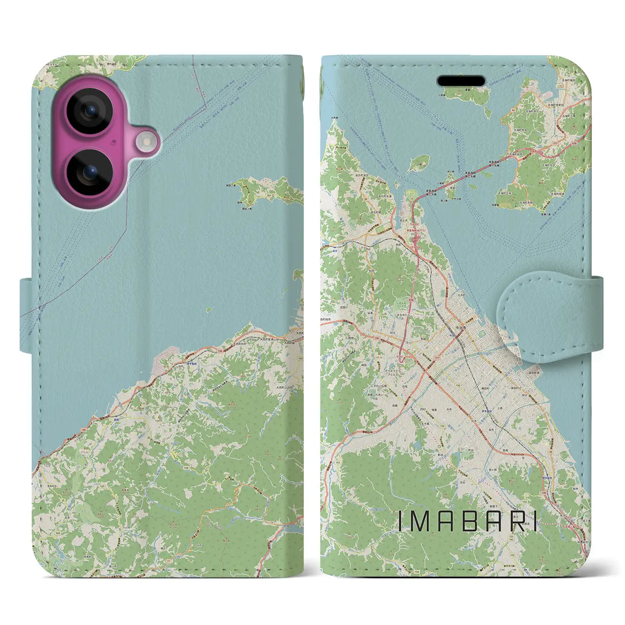 【今治2(愛媛県)】地図柄iPhoneケース(手帳タイプ)ナチュラル・iPhone 16 Pro 用
