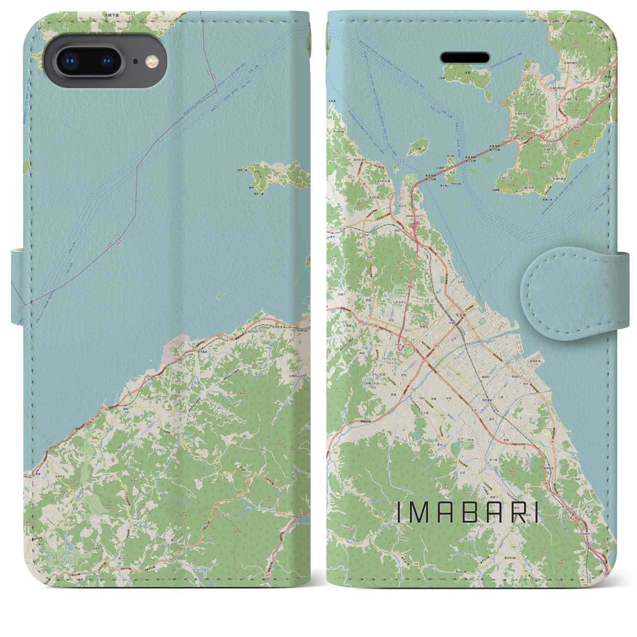 【今治2(愛媛県)】地図柄iPhoneケース(手帳タイプ)ナチュラル・iPhone 8Plus /7Plus / 6sPlus / 6Plus 用